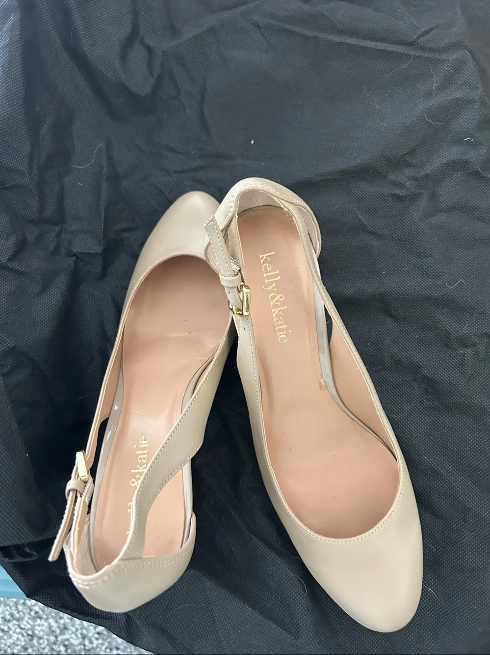 Kelly & Katie Beige Patent and Matte Slingback Wedge Pumps